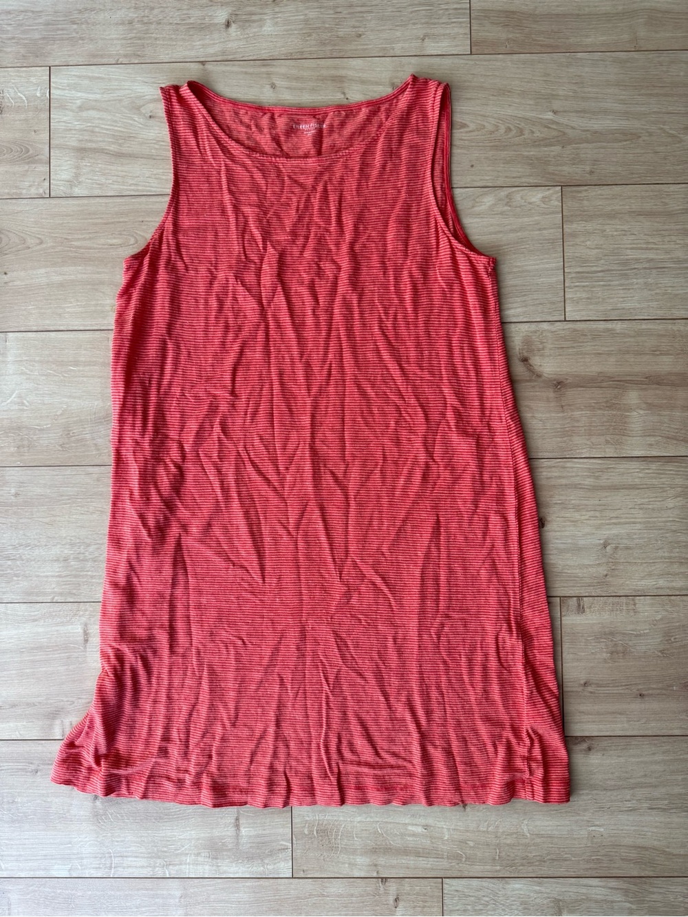 Eileen Fisher Orange Stripe 100% Linen Midi Tank Dress PM Lagenlook Coastal